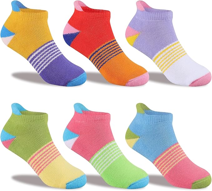 The contrasting colors of the toe and heel make our ankle socks for girls more interesting,  Ankle Running Cotton Short Socks With Cushioned Sole 6 Pairs