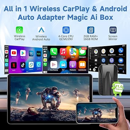 Wireless Adapter for Factory Wired CarPlay Cars,  CarPlay Ai Box, 5GHz WiFi, TF Card, Mirroring, for iPhone/Android, Wireless CarPlay Adapter