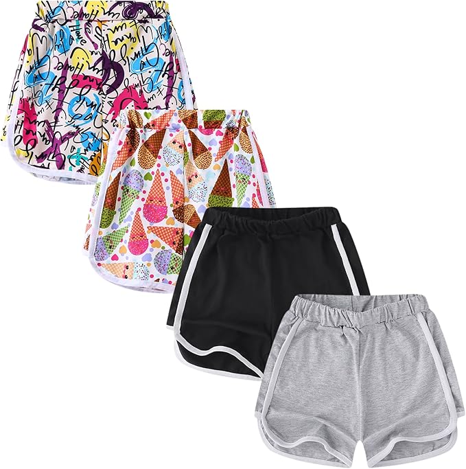 Teen girl athletic shorts are perfect for summer wear, running, soccer, cycling, gym workouts, tennis, basketball, dance, yoga, swimming, or outdoor recreational activities, 4 Pack Athletic Gym Outdoor Workout Running Beach Shorts