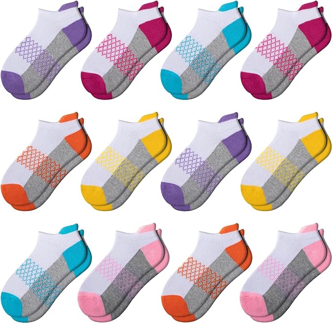 girls low cut socks stretchable, low cuffs that provide an excellent fit. Perfect for daily wear and outdoor activities.  12 Pairs Girls Socks Ankle Athletic Socks