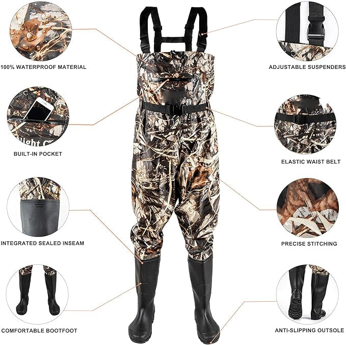 Tough Nylon fabric coated with PVC, two-ply upper fabric, strongly and effectively waterproof, Women Waterproof Hunting Chest Wader with Bootfoot Belt Breathable