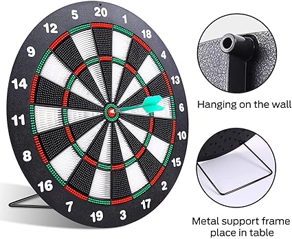 It is a good gift for kids in Children's day, Birthday, Christmas day to build teamwork, Dart Board Set for Kids and Adults, 16 Inch Soft Rubber Dart Game with Standing Bracket and 6 Soft Tip
