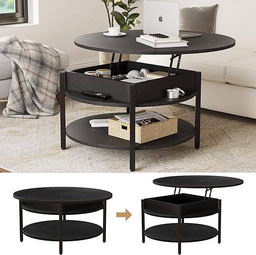 designed small table can be used as a coffee table, cocktail table, end table, 35.43'' Farmhouse Coffee Table for Living Room Reception Room, 2 Tier Large Round Coffee Table Round Dining Table,