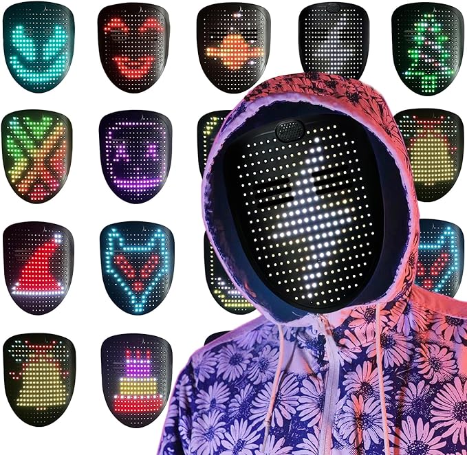 mask is truly a marvel of playfulness and innovation, as it now comes equipped with 10 exciting sound effects that perfectly complement its dynamic visuals, Gesture Sensing, LED Lighted Face Transforming Mask for Costume Cosplay Party