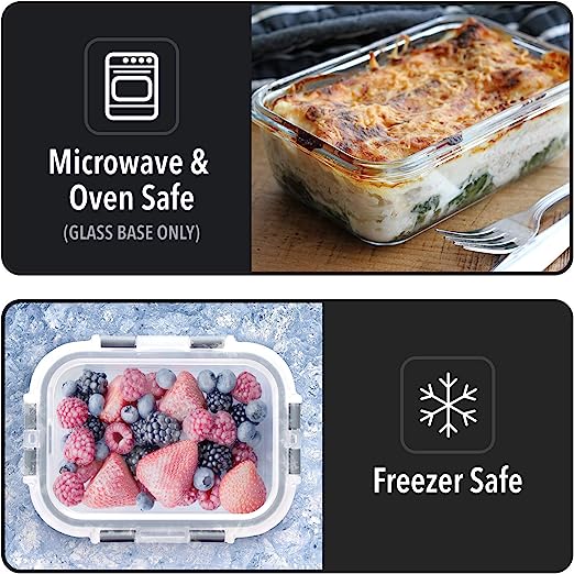 10 Pack Glass Container Food Storage, Glass Meal Prep Containers with Lids, Airtight Glass Bento Boxes with Leak Proof Locking Lids, for Microwave, Oven, Freezer and Dishwasher