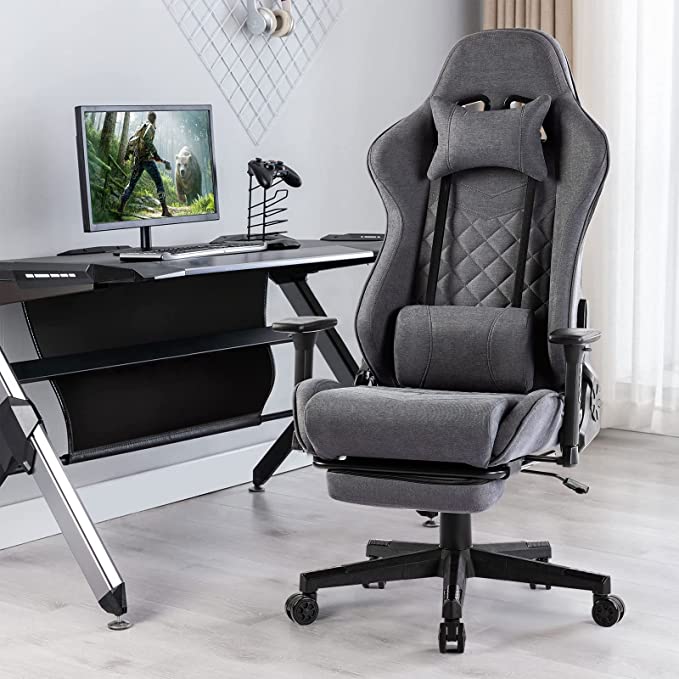 Gaming Chair with Massager Lumbar Support and Retractible Footrest, High Back Ergonomic Racing Style Computer Leather Executive Office Swivel Chairs Adjustable Armrests and Backrest