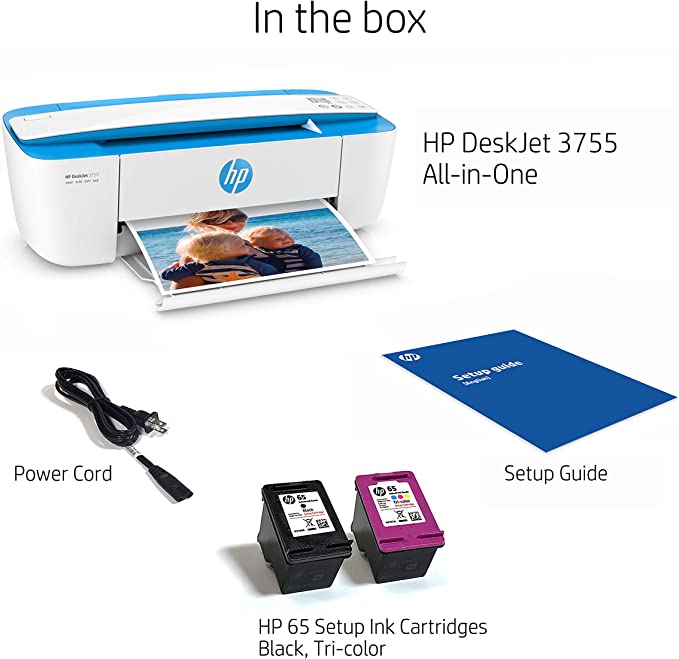 HP DeskJet 3755 Compact All-in-One Wireless Printer, HP Instant Ink, Blue Accent (J9V90A), 2.3