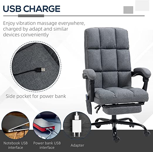 Ergonomic Vibrating Massage Office Chair High Back Executive Chair with USB Port, Remote Control, Side Pocket and Footrest