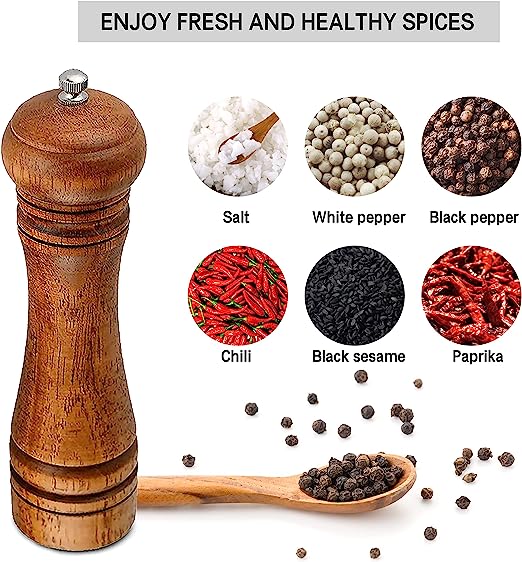 Salt and Pepper Grinder Set, Wooden Salt Pepper Mill Grinders Kitchen Manual Wood Pepper Mills Set