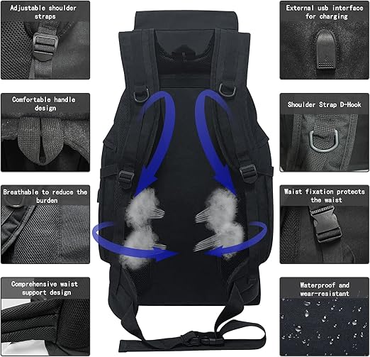 backpack are double reinforced for super load-bearing capacity. High-quality metal zippers ensures long-term use, Waterproof Tactical Rucksacks , Military Outdoor Traveling Daypack