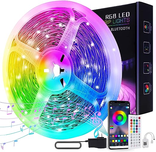 gaming Strip Lights with Bluetooth APP Control 44 Keys Remote,Led Lights Strip for Bedroom Christmas Party Home Decoration