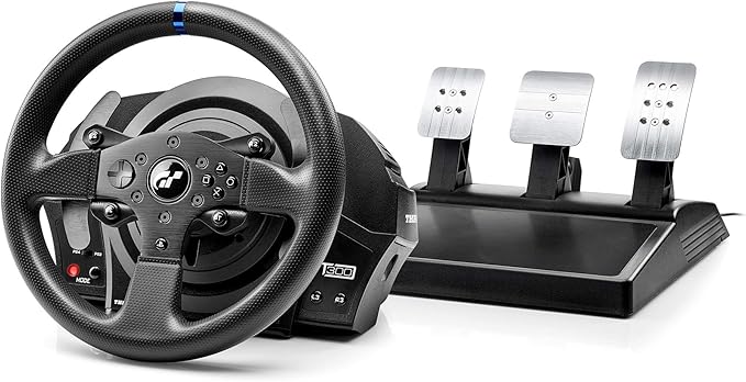 Metal pedals, Accelerator and clutch pedals adjustable (height and spacing,  T300RS Force Feedback GT Racing Wheel (compatible w/ PS5, PS5 Pro, PS4 & PC)