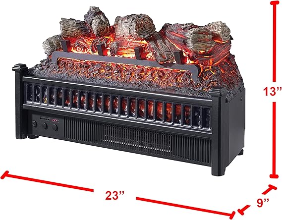 remote control turns the unit on and off and adjusts the flame and temperature settings,  Electric Log Insert with Heater