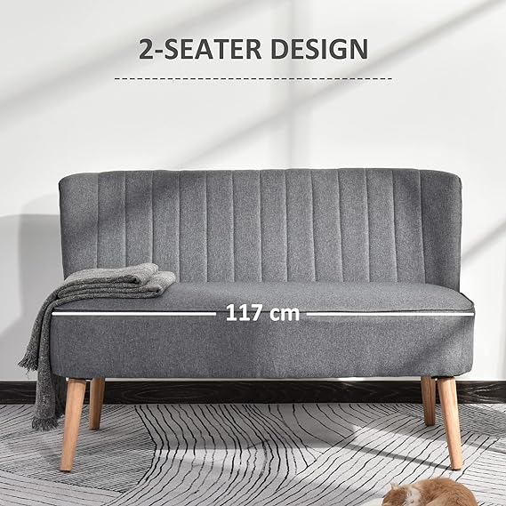Classic and elegant design with striped pattern for a luxurious seating experience, this love seat sofa is ideal for adding style and sophistication to any living space, 2 Seater Couch with Rubber Wood Legs for Bedroom, Living Room