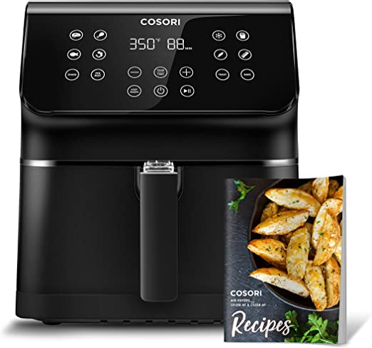 Cosori Proii Air Fryer Oven Combo, 5.8qt Max Xl Large Cooker with 12 One-touch Saveable Custom Functions, Cookbook and Oneline Recipes, Nonstick and Dishwasher-safe Detachable Square Basket