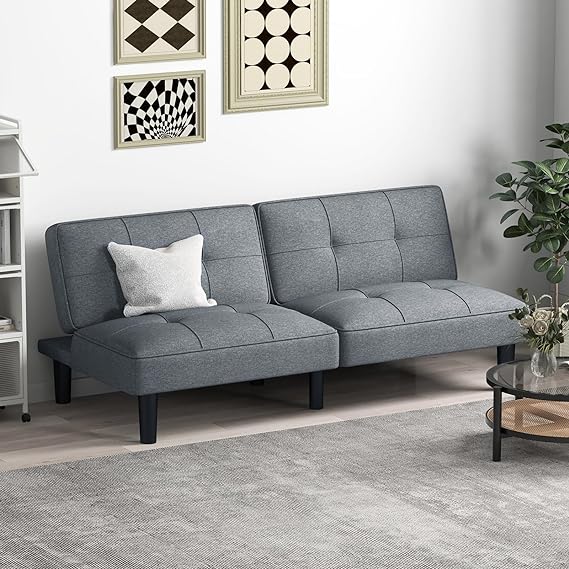 easily find the perfect position to suit your needs. Upholstered Folding Linen Sleeper Couch with 6-Position Adjustable Backrest, Thick Cushion,  Bed Loveseat for Living Room