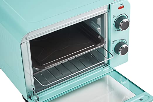 Elite Gourmet Americana ETO1200BL# Vintage Diner 50’s Retro Countertop Toaster Oven, 1300W, Bake, Broil, Toast, with Temperature Control 60-Minute Timer, Fits 9” Pizza, 4 Slice, Retro Blue