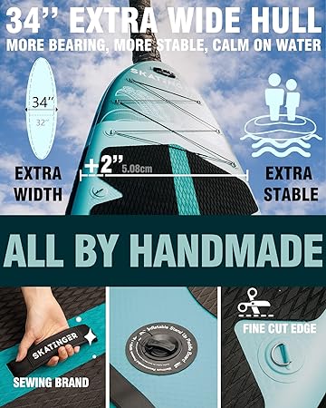 Board for 2 People/Family, Wide Stable Design, Floating Paddle, Shoulder Strap, , Up to 420lbs Paddle Boards for Adults, Stable Stand Up Paddle