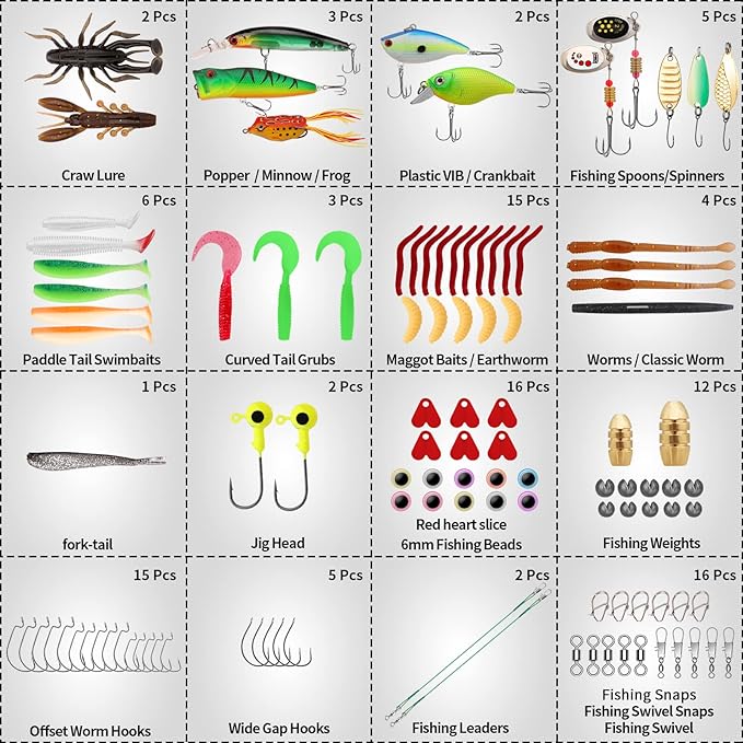 fishing tackle set is one of the most awesome fishing kit to ever hit the market.Fishing Lures & Tackle Kit for Starter Freshwater Fishing