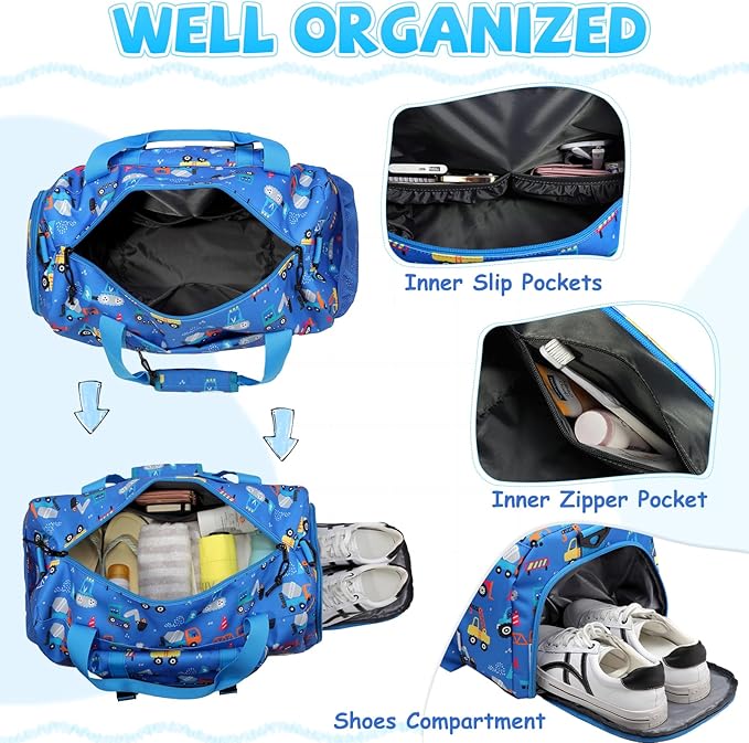 vibrant and eye-catching printed designs add a touch of uniqueness.Duffel Bags,Kasqo Boys Travel Bag Water Resistant Sports Gym Bag for Teens Girls Sleepover Bag School Weekender Carry On