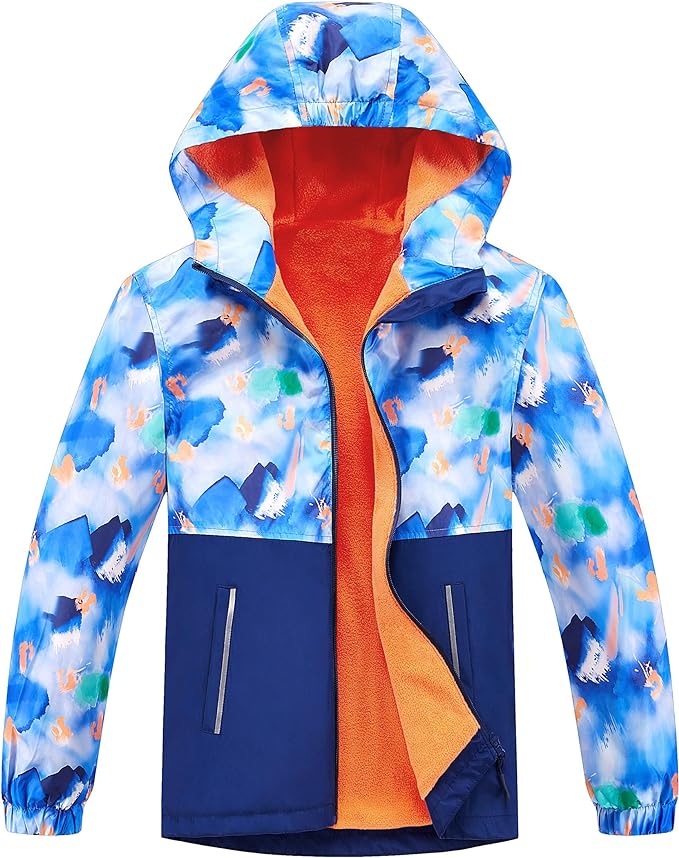 Reflective pieces around the back and front pockets enhance visibility and safety during outdoor activities, especially in dim or crowded environments.  Rain Jacket Lightweight Fleece Lined Raincoat