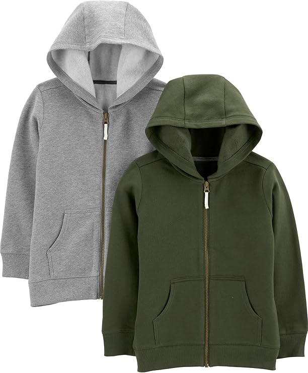 This boy's zip-up hoodie offers a comfortable, relaxed fit through the body, allowing active boys to stay comfortable during play. ,Boys' 2-Pack Fleece Full Zip Hoodies PACK OF TWO