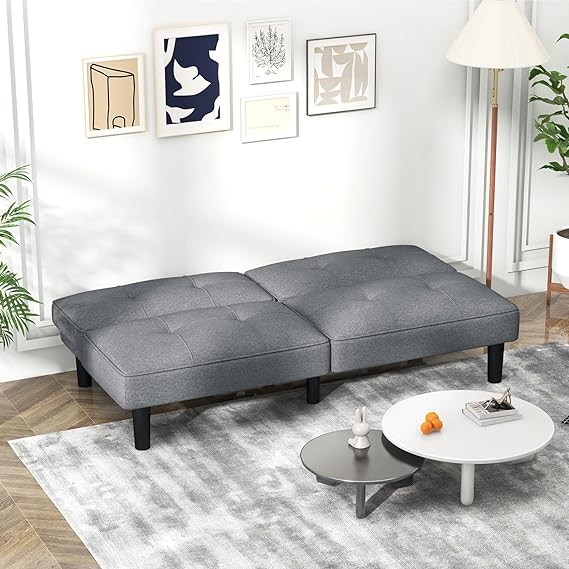 easily find the perfect position to suit your needs. Upholstered Folding Linen Sleeper Couch with 6-Position Adjustable Backrest, Thick Cushion,  Bed Loveseat for Living Room