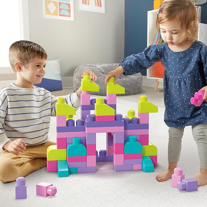 Build Them Up Big Building Bag is designed for little hands and growing minds, Builders Toddler Blocks Toys Set, Big Building Bag with 80 Pieces and Storage,