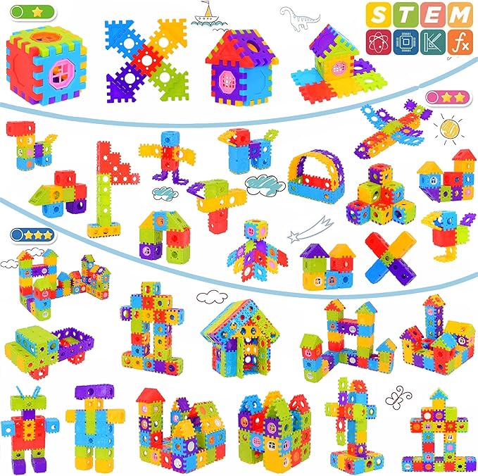 Kids 160 Pcs Jumbo Toy Building Sets – STEM Building Toys –Interlocking Building Blocks, Improves memory, concentration, manual dexterity, hand-eye coordination, color recognition, sorting,