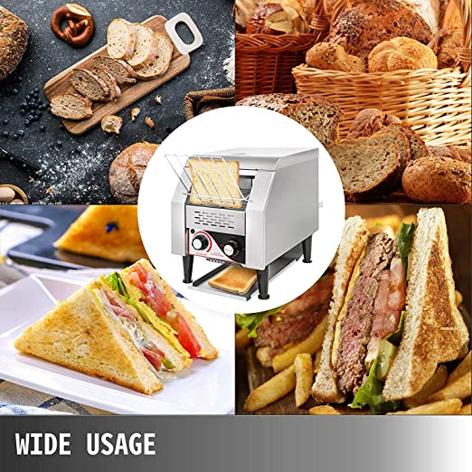 VEVOR Commercial Conveyor Toaster, 150 Slices/Hour, 1340W Stainless Steel Heavy Duty Industrial Toasters w/ 7 Speed Options, Countertop Electric Restaurant Equipment for Bun Bagel Bread Baked Food