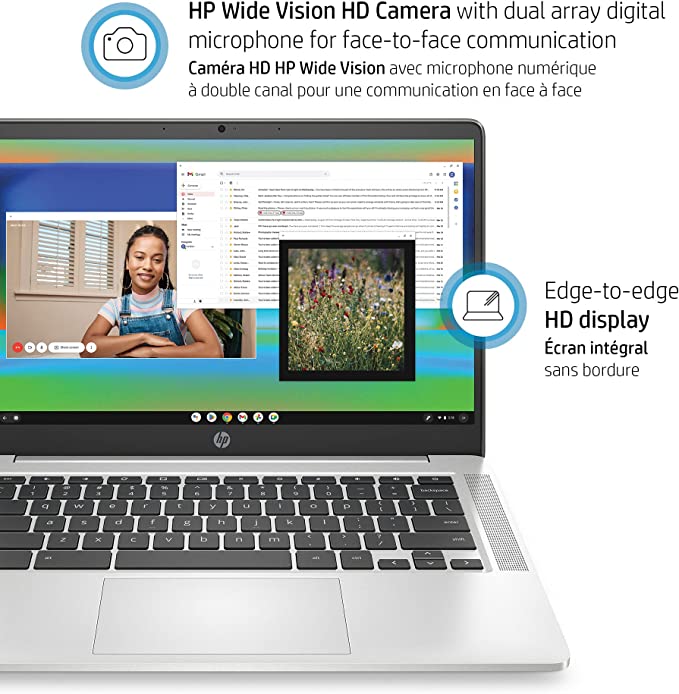 HP Chromebook, AMD 3015Ce Processor, AMD Radeon Graphics, 4 GB RAM, 64 GB eMMC Storage, Chrome, (14a-nd0010ca, 2021 Model)