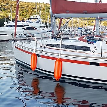 Boat Bumpers Pack of 4 with Lines and Pump to Inflate for Docking,  designed with reinforced eyelets on both ends. It could be instantly hanged with lines either horizontally or vertically
