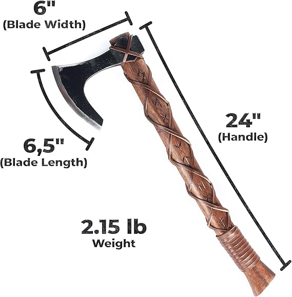 fully functional. The axe head is secured using a wedge and pin technique favored by true weapons makers and blacksmiths. Viking Battle Axe with 1095 Carbon Steel Axe Head