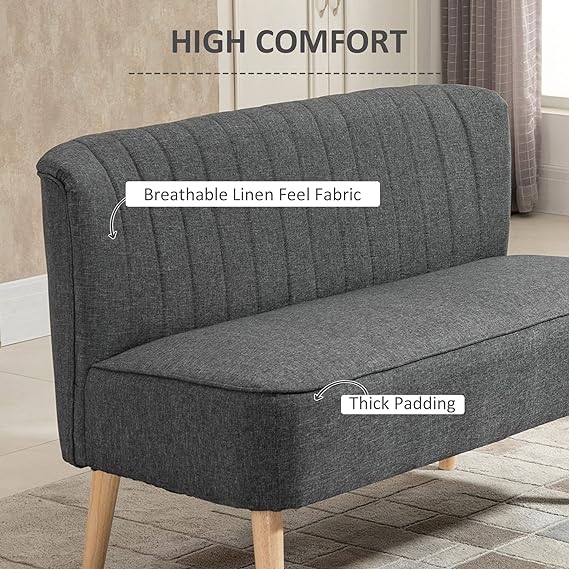 Classic and elegant design with striped pattern for a luxurious seating experience, this love seat sofa is ideal for adding style and sophistication to any living space, 2 Seater Couch with Rubber Wood Legs for Bedroom, Living Room
