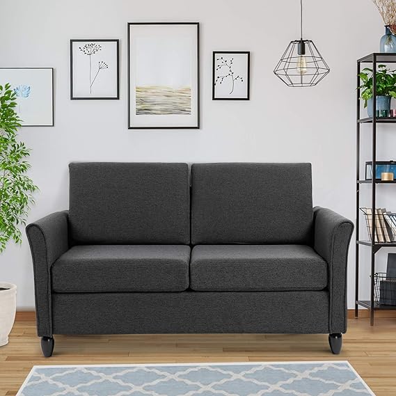 allowing your bedroom centrepiece to maintain its fresh appearance even after years of use. Loveseat Sofa, Upholstered 2-Seater Couch with Armrests and Wooden Legs for Living Room, Bedroom
