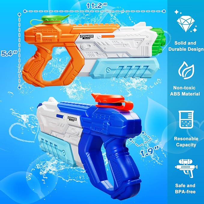 The reasonable capacity is great for boys and girls to move more faster and freely in summer games. Super Squirt Guns Water Soaker Blaster 28-32 Feet Shooting Range Toys for Children Adult