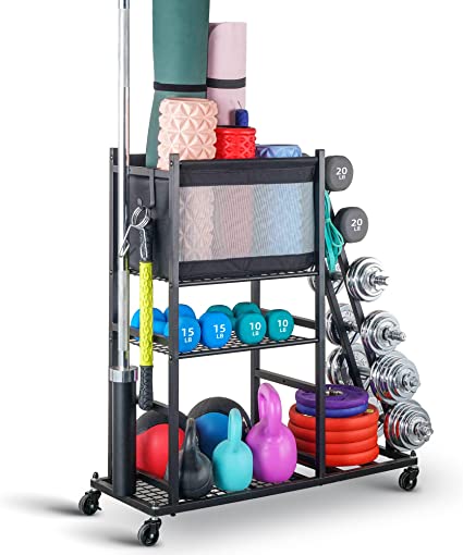Yoga Mat Barbells Dumbbell Storage Racks, Home Gym Storage Weight Racks for Dumbbells Kettlebells Foam Roller, Yoga Strap
