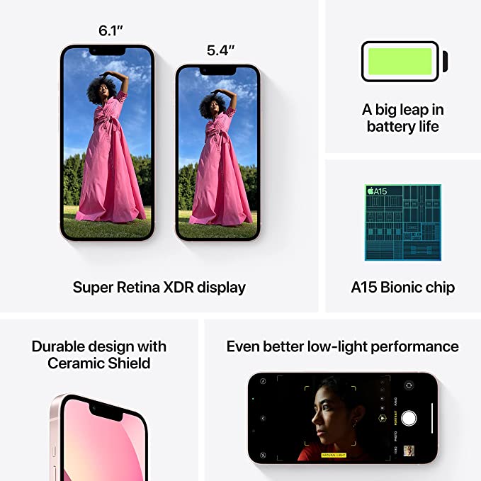 Apple iPhone 13, 128 GB, Pink - Unlocked (Renewed) 25 days warranty