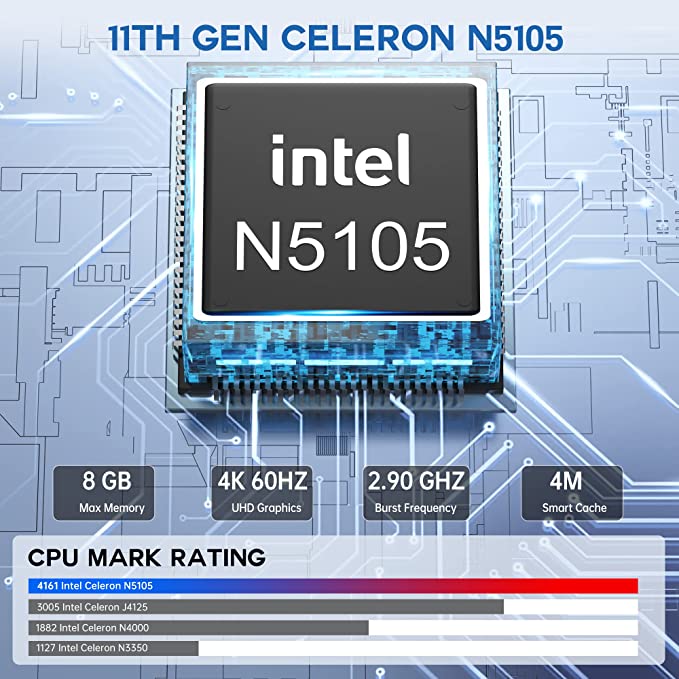 Mini PC with Windows 11 Pro, Intel Celeron N5105(up to 2.9GHz) Mini Desktop Computers, 8GB RAM/256GB M.2 SSD Micro Computer Support 4K UHD, 2.4G/5.0G Wi-Fi, LAN for Business Home Education