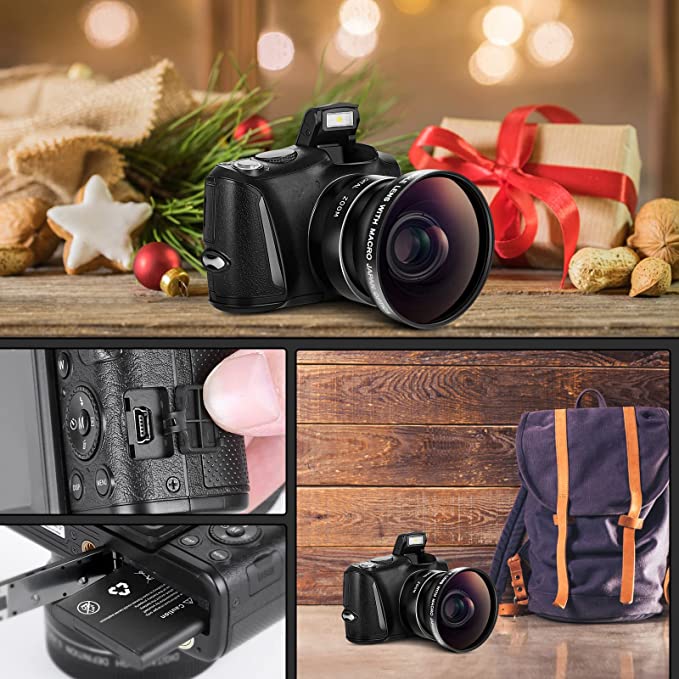 Monitech Digital Camera 4K 48MP Vlogging Camera, Camera for Photography with a Batterie,32GB SD Card, 16x Digital Zoom, 3.0 inch Screen,Compact Camera for Beginners