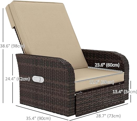we made sure to add some style to the rattan chair. Simply lean back with pneumatic rod control,  Patio Recliner Chair with Pneumatic Rod Control, 360° Wicker Swivel Chair with Cushion