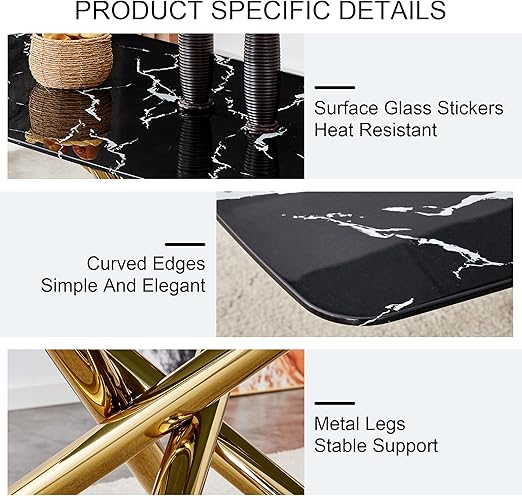 63-inch glass kitchen table seats 6-8, fusing modern design with everyday functionality.Dining Table with Golden Cross Leg Dinner Table for Kitchen Office Restaurant