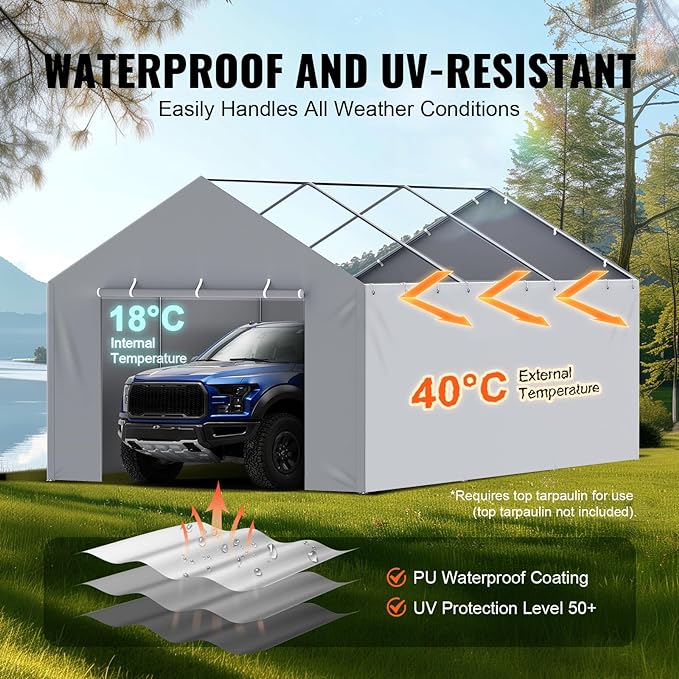 Heavy-Duty Waterproof  Garage Tent Shelter Tarp asy Installation Side Wall 12 x 20 ft,