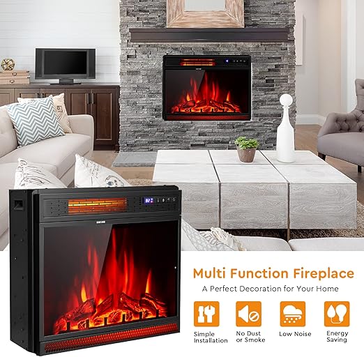 900/1350W Recessed and Freestanding Heater with Remote Control, 3 Flame Colors, 4 Brightness, This electric fireplace heater with simple appearance is a perfect choice for all kinds of occasions,