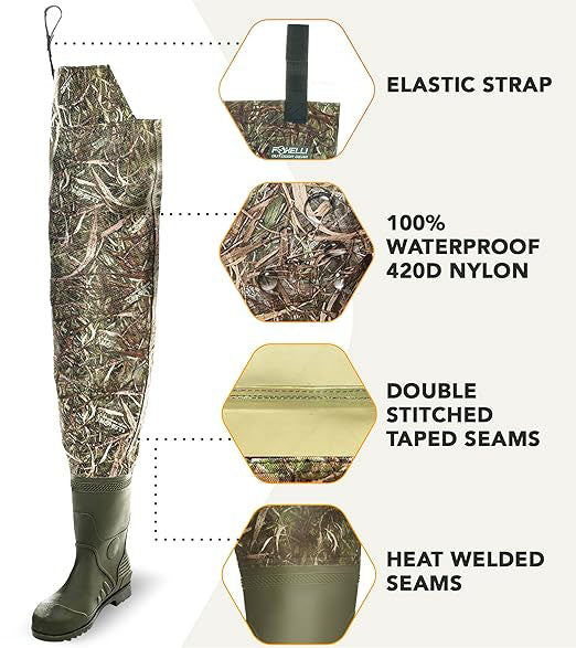 Lightweight Wading Hip Boots for Fishing , Wear resistant, made of 420D Nylon, our men’s hip waders are durable yet lightweight.