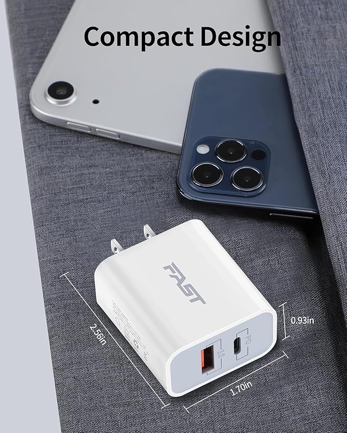 USB C charger block offer 20W fast and efficient charging.Adapter Fast Charging Block for iPhone 16/16 Plus/16 Pro/16 Pro Max/15/14/13/12/11, iPad Pro/Air/Mini, Samsung S24/S23