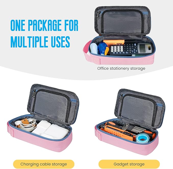 The 2 built in mesh compartments can Keep important small notes, cards, and tickets In an easy to view built in mesh compartment.  Minimalist Portable Stationery Bag with Handle for Office Organizer Pink Pencil Cases
