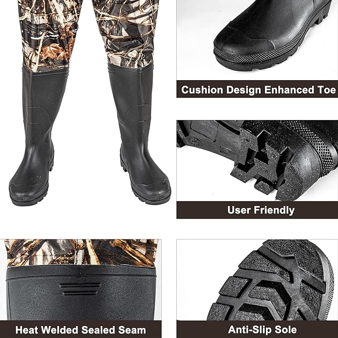 Tough Nylon fabric coated with PVC, two-ply upper fabric, strongly and effectively waterproof, Women Waterproof Hunting Chest Wader with Bootfoot Belt Breathable
