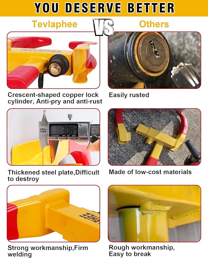 Heavy Duty Trailer Lock Wheel Clamp, Universal Security Tire Lock, Adjustable Anti Theft Lock for Trailers SUV Boats ATVs Motorcycles Golf Cart