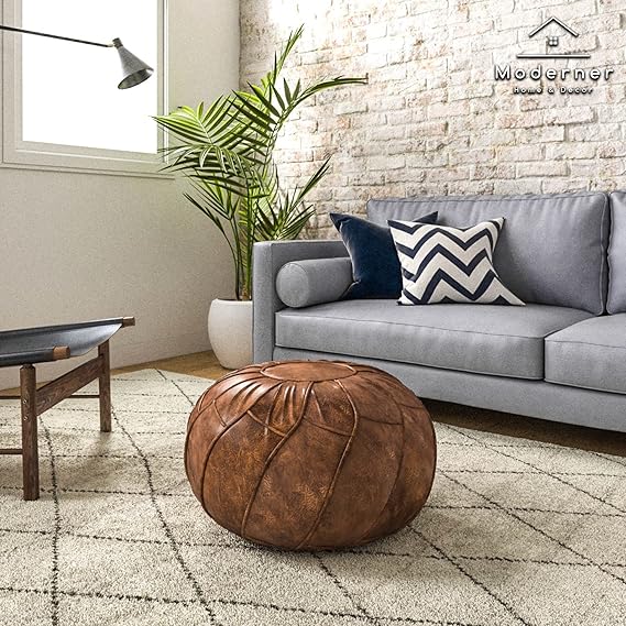 stylish piece of furniture that accents your space with beauty and functionality,Leather Pouf Unstuffed Ottoman Moroccan Footstool, Floor Footrest Cushion,